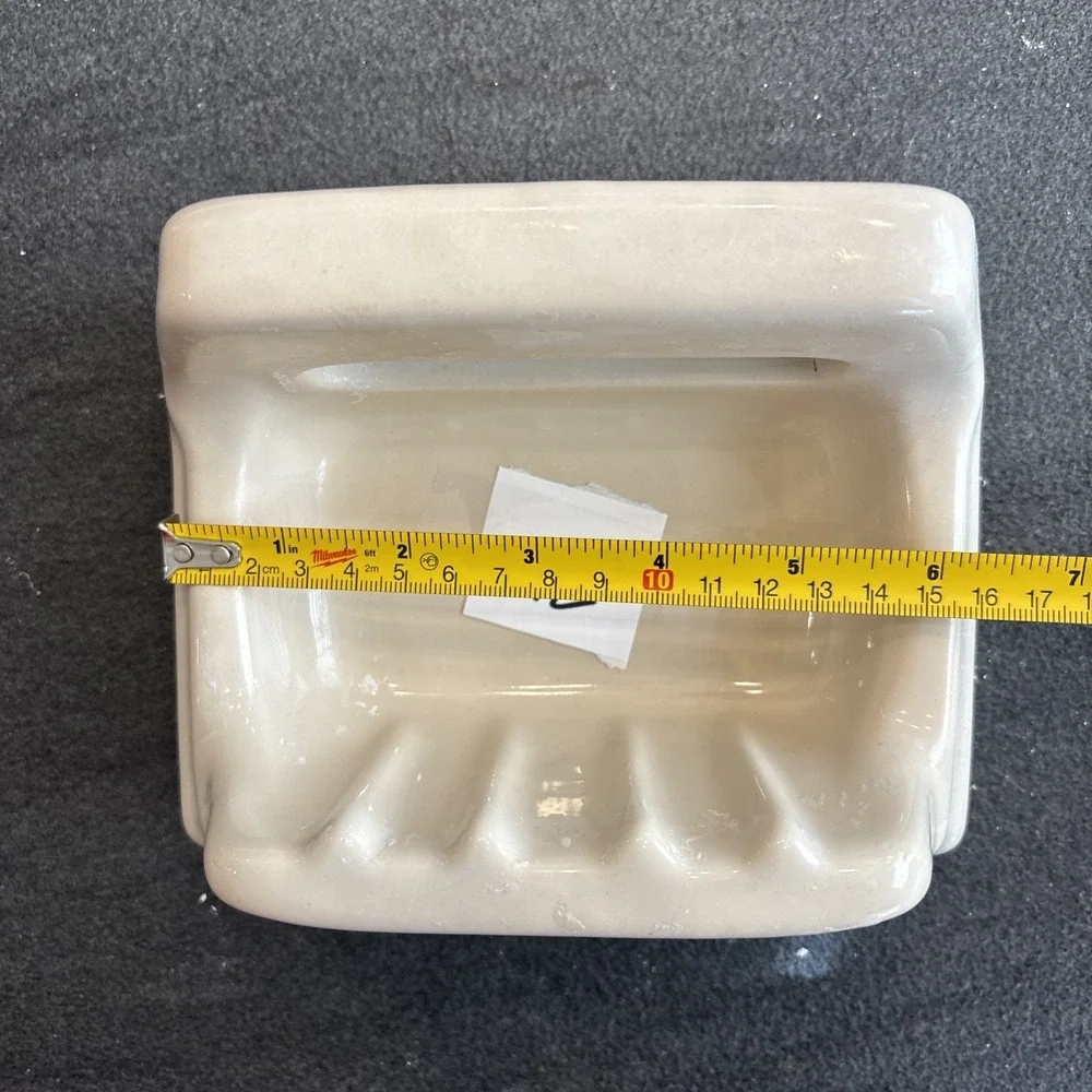 Vintage Beige Ceramic Soap Dish Porcelain Washcloth Holder Bathtub Shower MCM